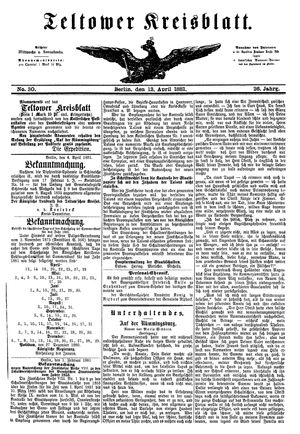 Teltower Kreisblatt vom 13.04.1881