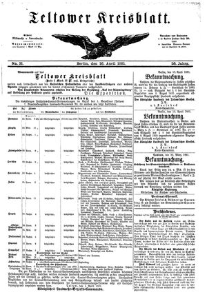 Teltower Kreisblatt vom 16.04.1881