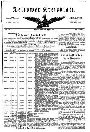 Teltower Kreisblatt vom 20.04.1881