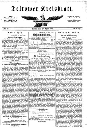 Teltower Kreisblatt vom 27.04.1881
