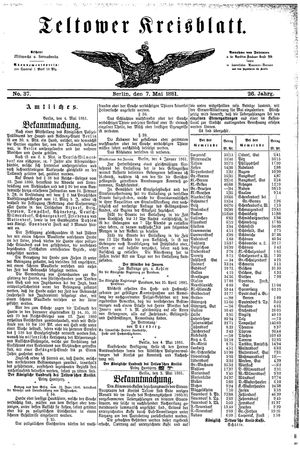 Teltower Kreisblatt vom 07.05.1881