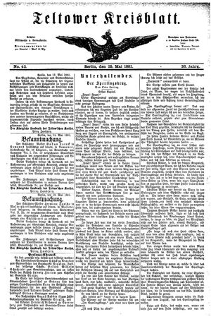 Teltower Kreisblatt on May 25, 1881