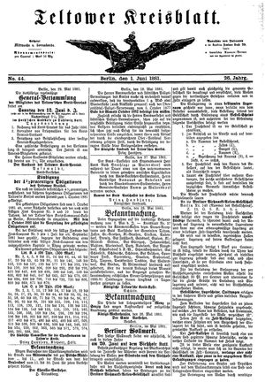 Teltower Kreisblatt vom 01.06.1881