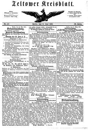 Teltower Kreisblatt vom 11.06.1881