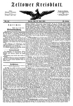 Teltower Kreisblatt on Jun 18, 1881