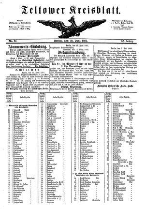 Teltower Kreisblatt vom 25.06.1881