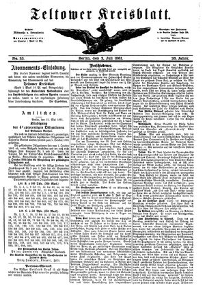 Teltower Kreisblatt vom 02.07.1881