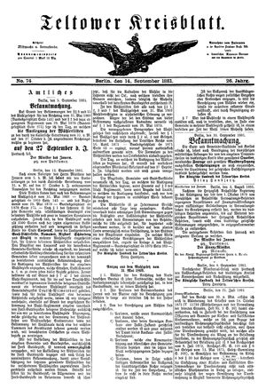 Teltower Kreisblatt on Sep 14, 1881
