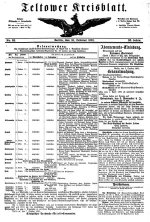 Teltower Kreisblatt vom 15.10.1881