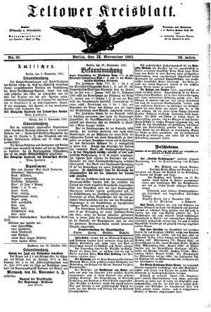 Teltower Kreisblatt vom 12.11.1881