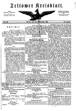 Teltower Kreisblatt vom 16.11.1881