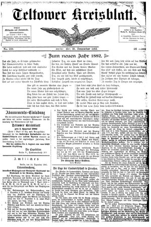 Teltower Kreisblatt vom 31.12.1881