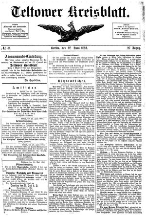 Teltower Kreisblatt vom 28.06.1882