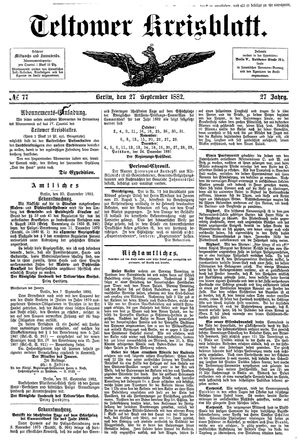 Teltower Kreisblatt on Sep 27, 1882