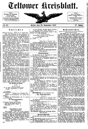 Teltower Kreisblatt vom 22.11.1882