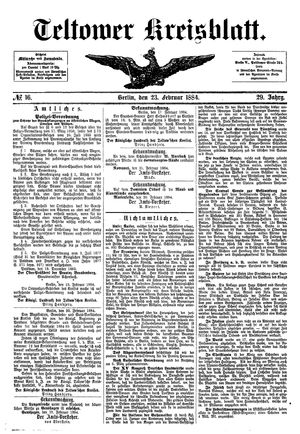 Teltower Kreisblatt vom 23.02.1884