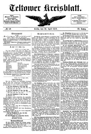 Teltower Kreisblatt vom 26.04.1884