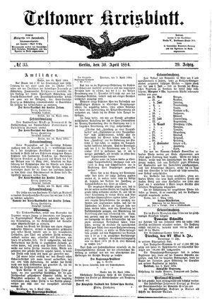 Teltower Kreisblatt vom 30.04.1884