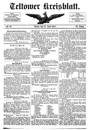 Teltower Kreisblatt vom 18.06.1884