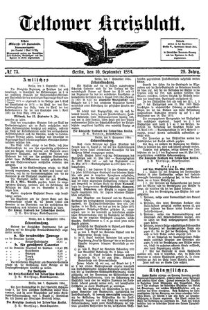 Teltower Kreisblatt on Sep 10, 1884