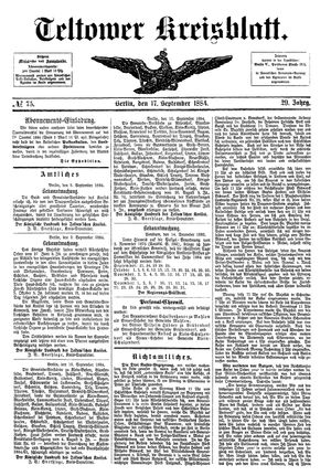 Teltower Kreisblatt vom 17.09.1884