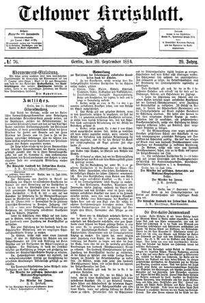 Teltower Kreisblatt vom 20.09.1884