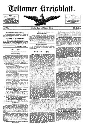Teltower Kreisblatt vom 01.10.1884