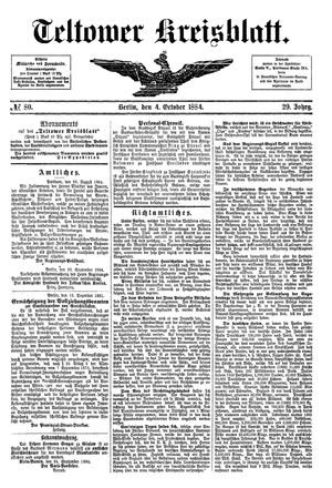 Teltower Kreisblatt vom 04.10.1884