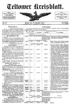 Teltower Kreisblatt vom 22.10.1884