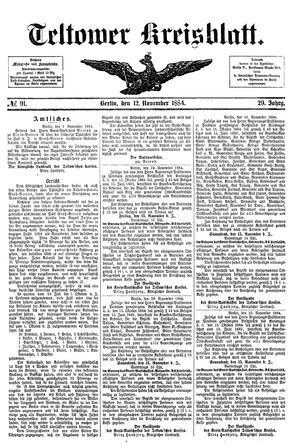 Teltower Kreisblatt on Nov 12, 1884