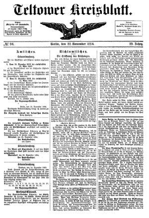 Teltower Kreisblatt vom 22.11.1884