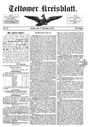 Teltower Kreisblatt vom 02.12.1884