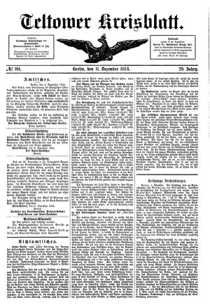 Teltower Kreisblatt vom 11.12.1884