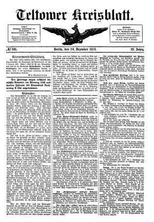 Teltower Kreisblatt vom 24.12.1884