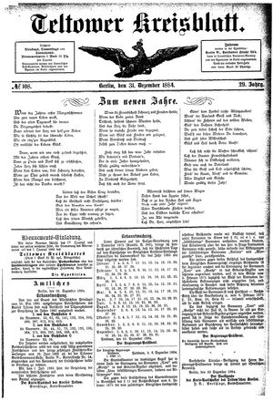 Teltower Kreisblatt vom 31.12.1884