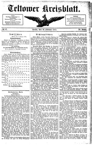 Teltower Kreisblatt vom 10.02.1885