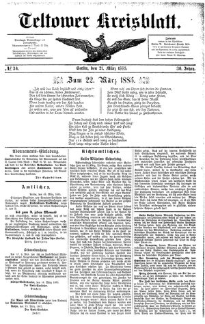 Teltower Kreisblatt vom 21.03.1885
