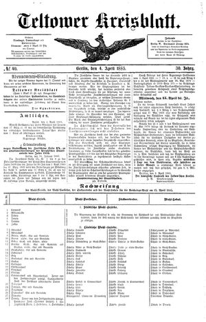 Teltower Kreisblatt on Apr 4, 1885