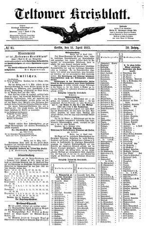 Teltower Kreisblatt on Apr 18, 1885