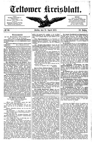 Teltower Kreisblatt vom 21.04.1885