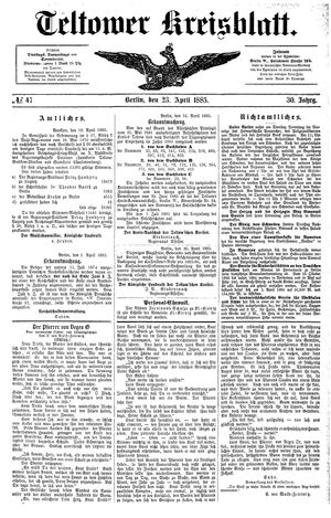 Teltower Kreisblatt vom 23.04.1885