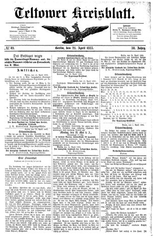 Teltower Kreisblatt vom 28.04.1885