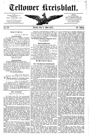 Teltower Kreisblatt vom 02.05.1885