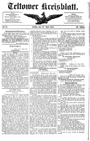 Teltower Kreisblatt vom 27.06.1885