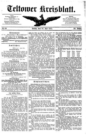 Teltower Kreisblatt vom 14.07.1885