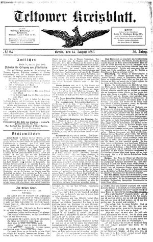 Teltower Kreisblatt vom 13.08.1885