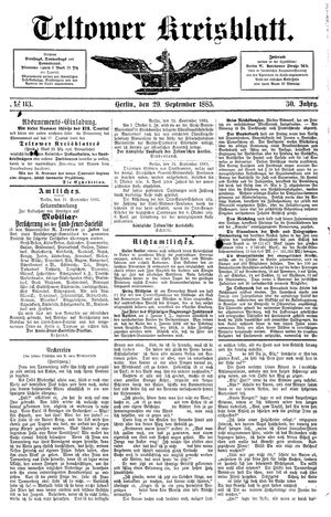 Teltower Kreisblatt vom 29.09.1885