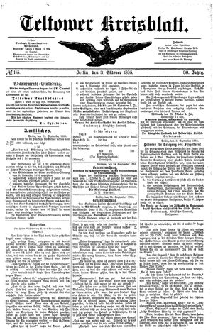 Teltower Kreisblatt on Oct 3, 1885