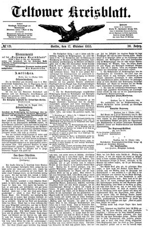Teltower Kreisblatt vom 17.10.1885