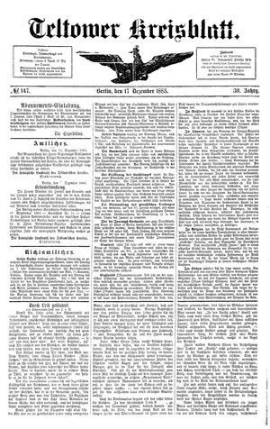 Teltower Kreisblatt vom 17.12.1885
